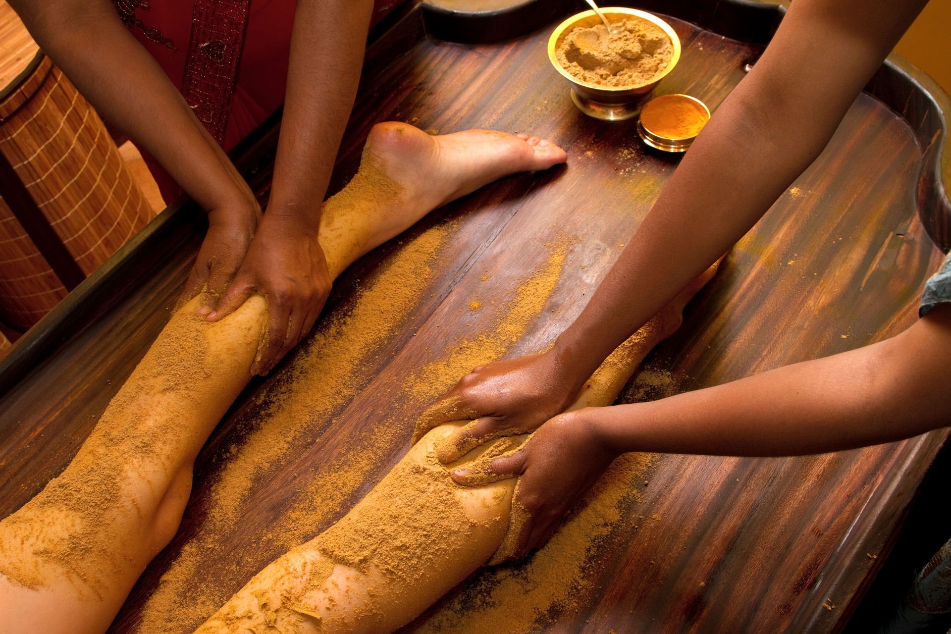 A traditional Indian Ayurvedic oil foot massage